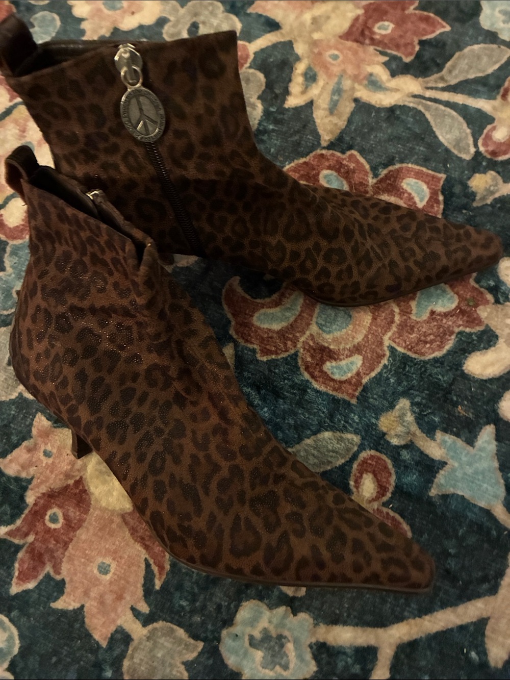 Donald J. Pliner Brown 2010s Leopard Suede Pointed Ankle Booties
